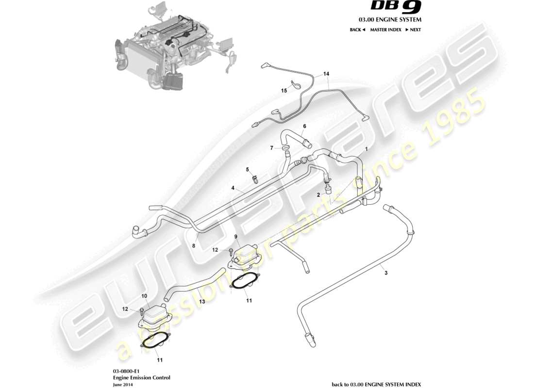 aston martin db9 (2016) diagramma delle parti del controllo delle emissioni