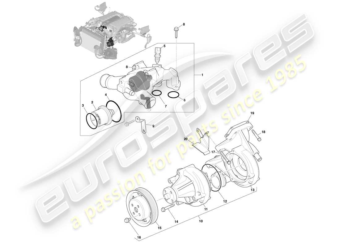aston martin vanquish (2013) raffreddamento del motore diagramma delle parti