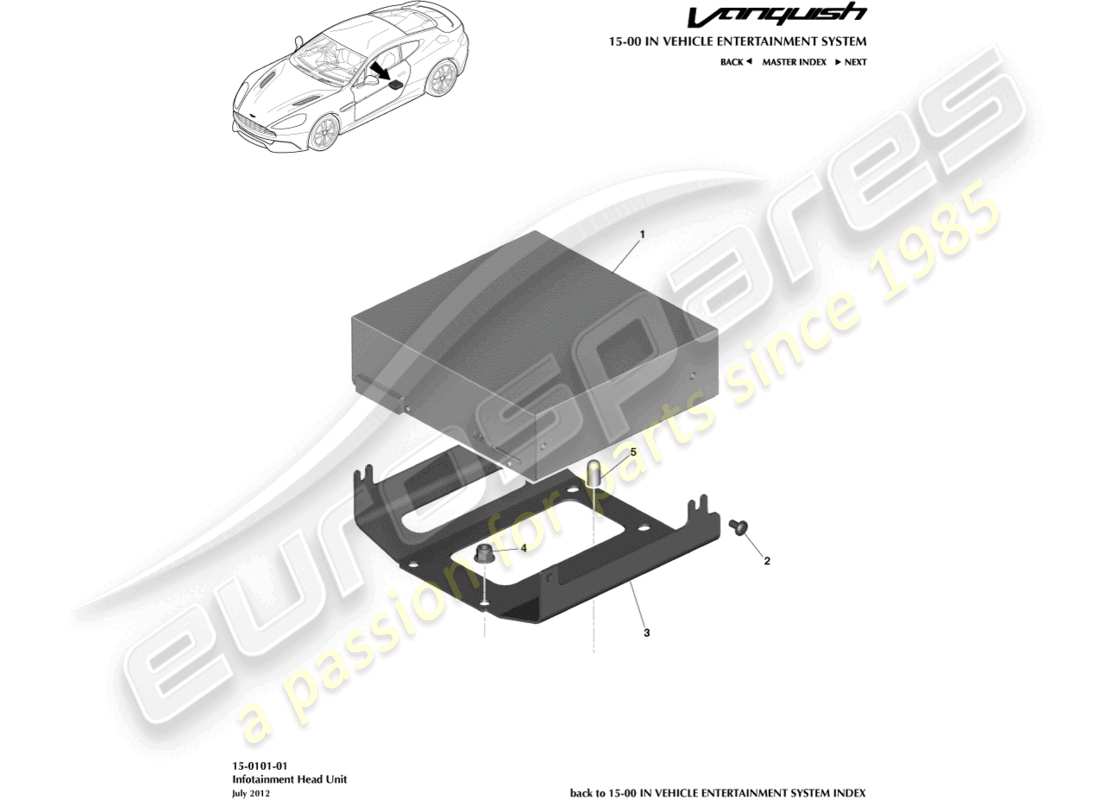 aston martin vanquish (2016) unità principale di infotainment diagramma delle parti
