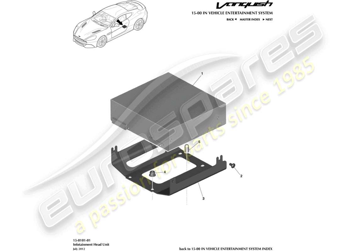 aston martin vanquish (2017) diagramma delle parti dell'unità principale di infotainment