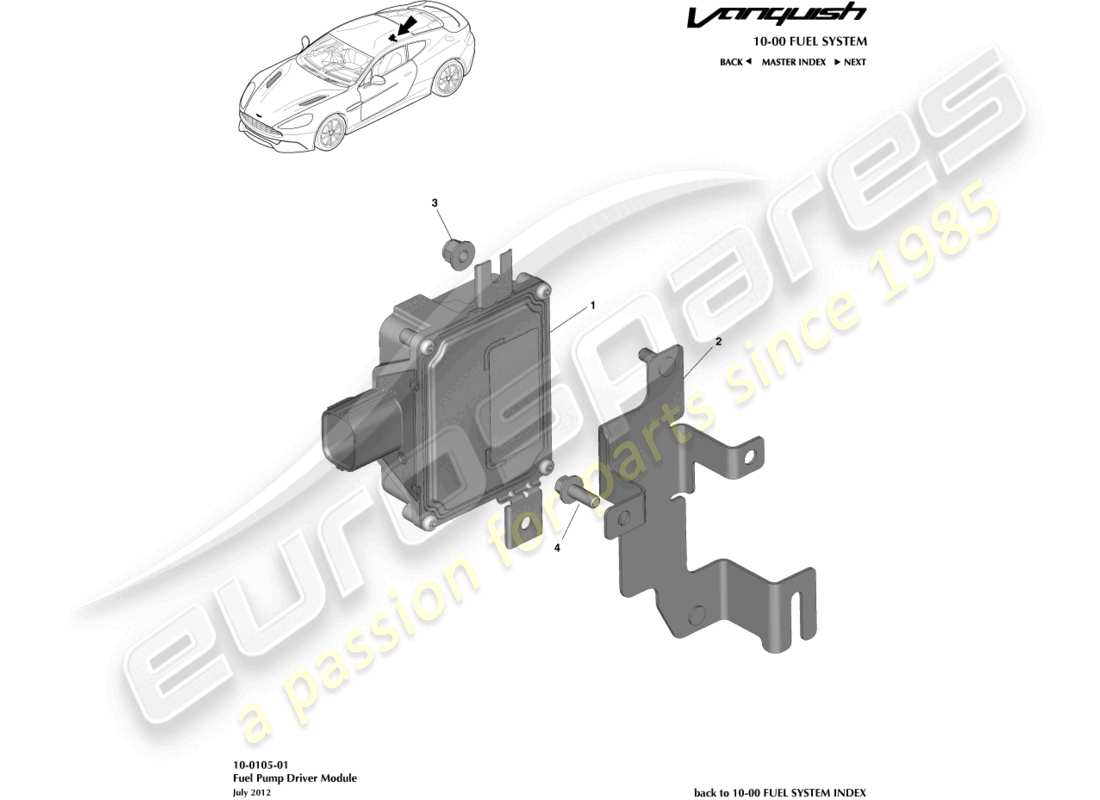 aston martin vanquish (2017) diagramma delle parti del modulo pompa carburante