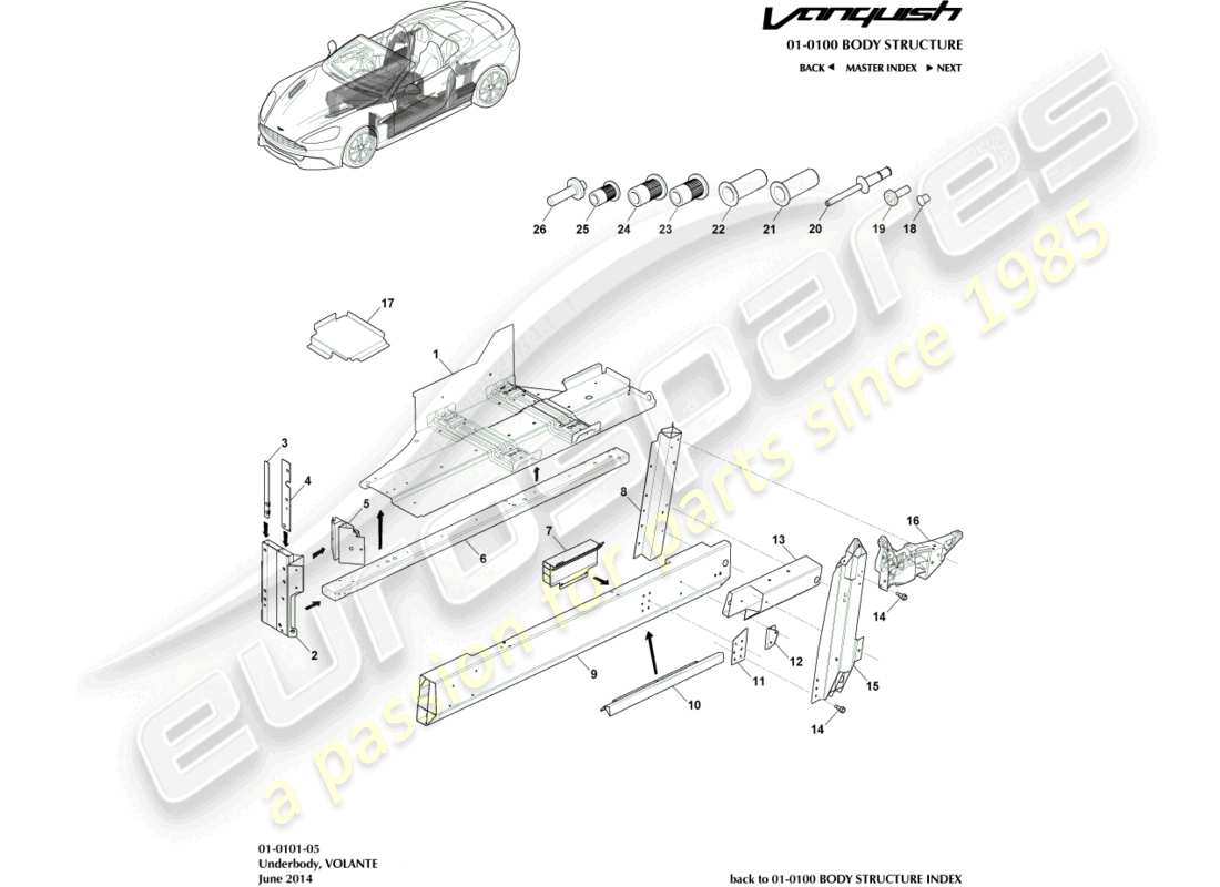 aston martin vanquish (2017) sottoscocca, diagramma delle parti volanti