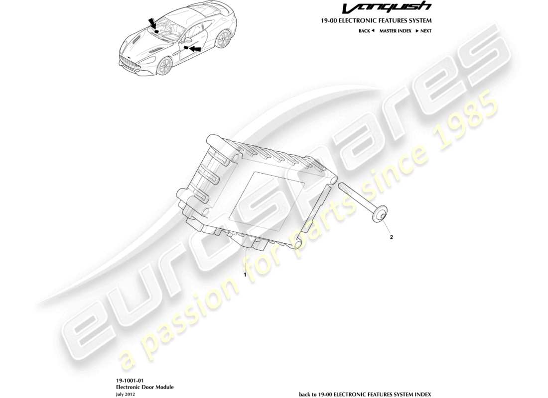 aston martin vanquish (2017) diagramma delle parti del modulo porta elettronica