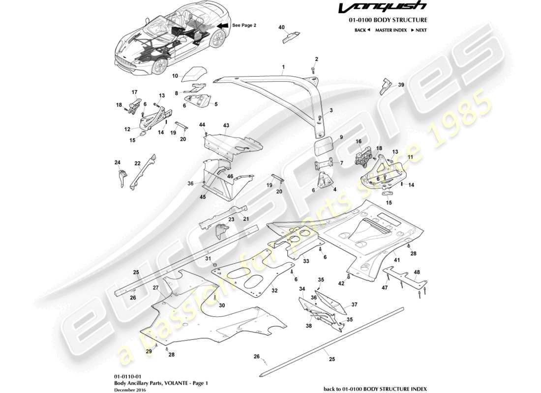 aston martin vanquish (2015) parti accessorie, volante, pagina 1 diagramma delle parti