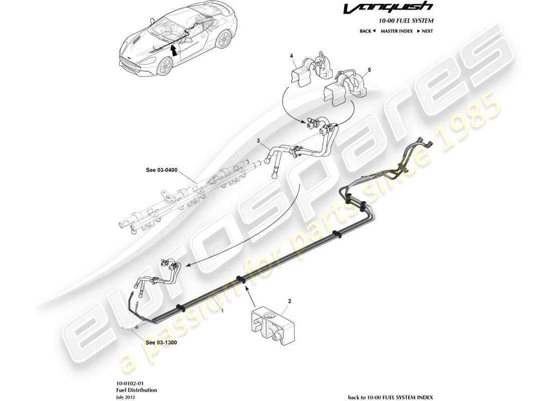 aston martin vanquish (2017) distribuzione del carburante, al diagramma delle parti 15my