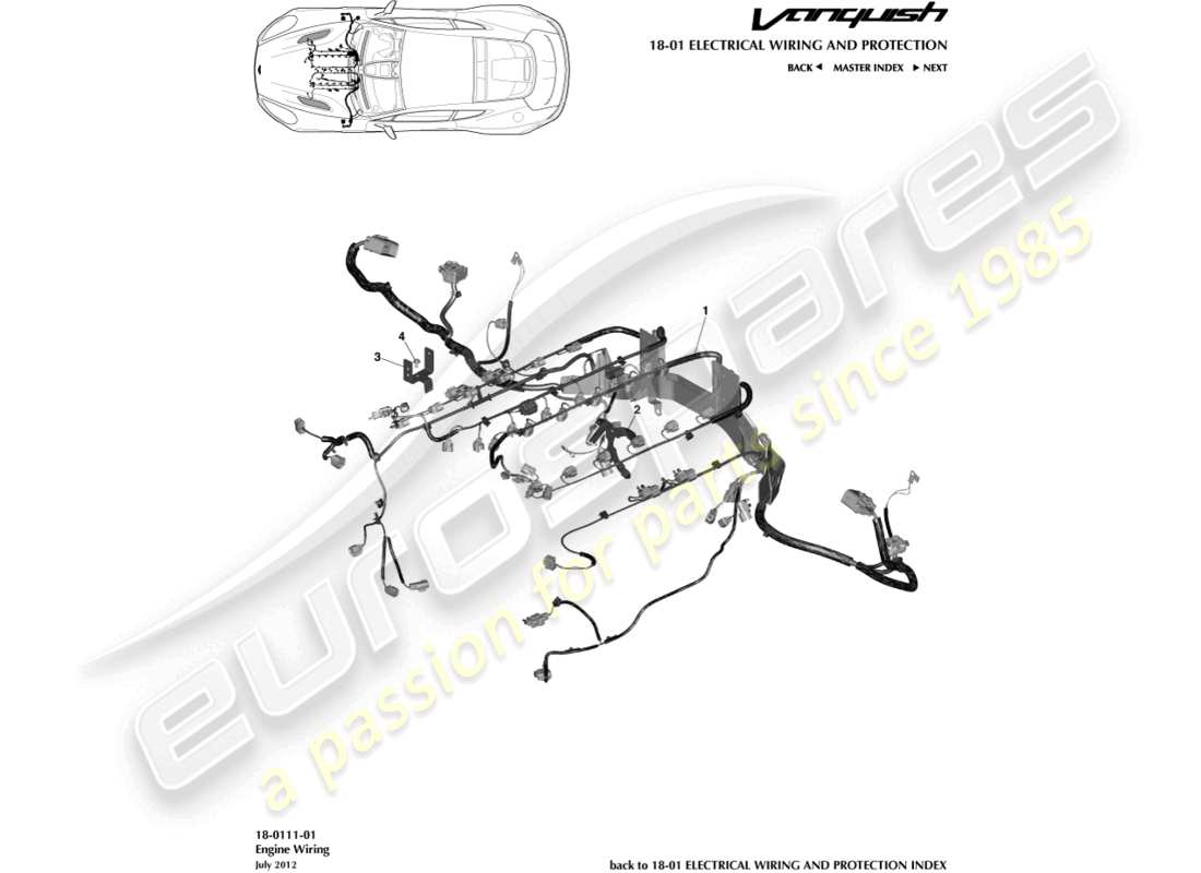 aston martin vanquish (2018) cablaggio del motore diagramma delle parti