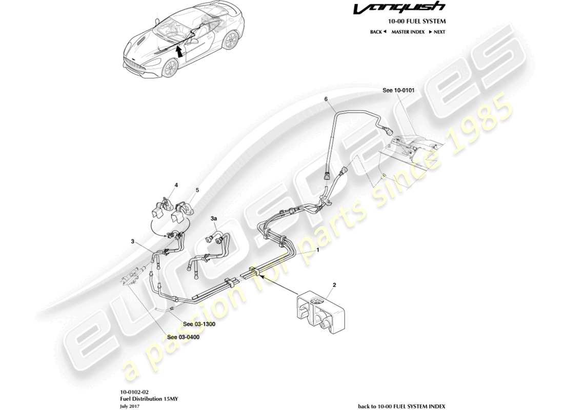 aston martin vanquish (2018) distribuzione carburante, 15my attiva diagramma delle parti