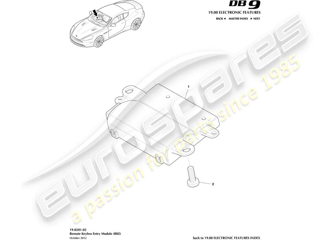 un diagramma delle parti dal catalogo delle parti aston martin db9