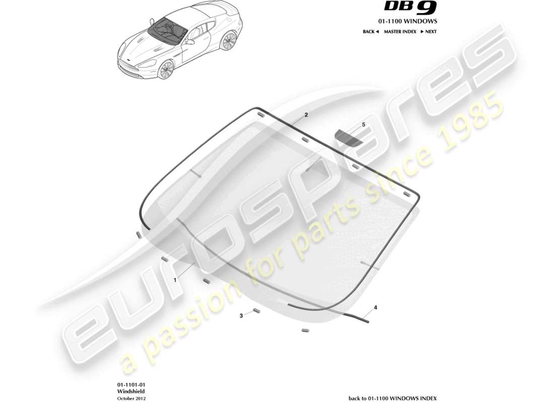 aston martin db9 (2013) schema delle parti del parabrezza