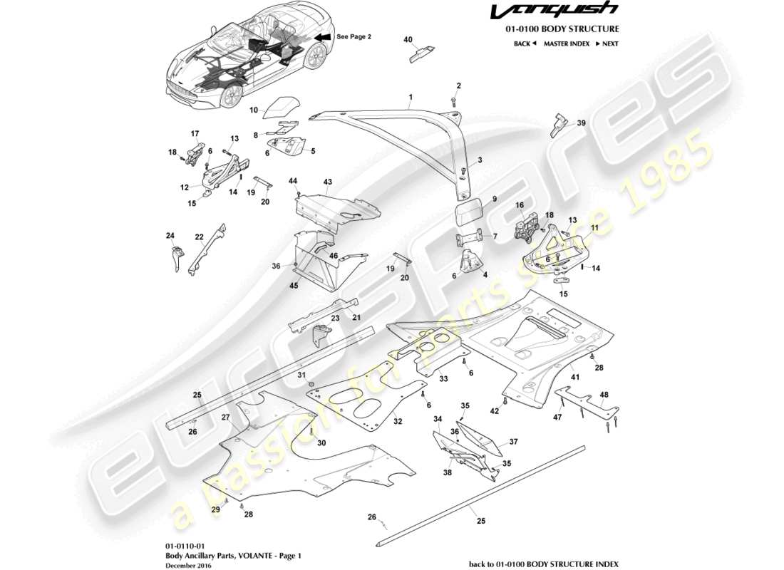 aston martin vanquish (2017) parti accessorie, volante, pagina 1 diagramma delle parti
