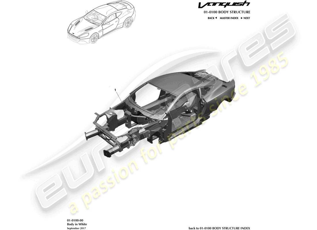 aston martin vanquish (2017) corpo nel diagramma della parte bianca