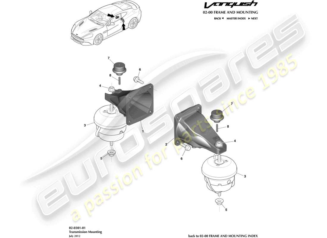 aston martin vanquish (2016) supporti del gruppo propulsore diagramma delle parti