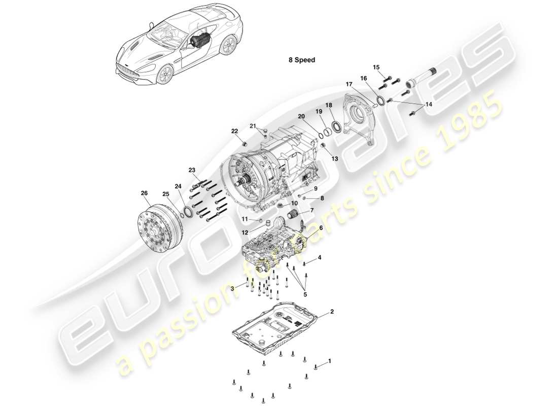 aston martin vanquish (2013) kit di trasmissione, 8spd diagramma delle parti