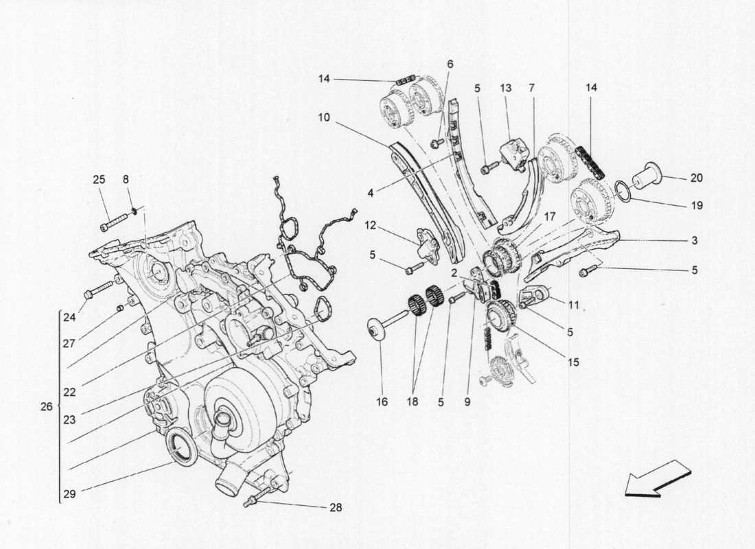maserati qtp. v6 3.0 bt 410bhp 2015 diagramma delle parti di temporizzazione