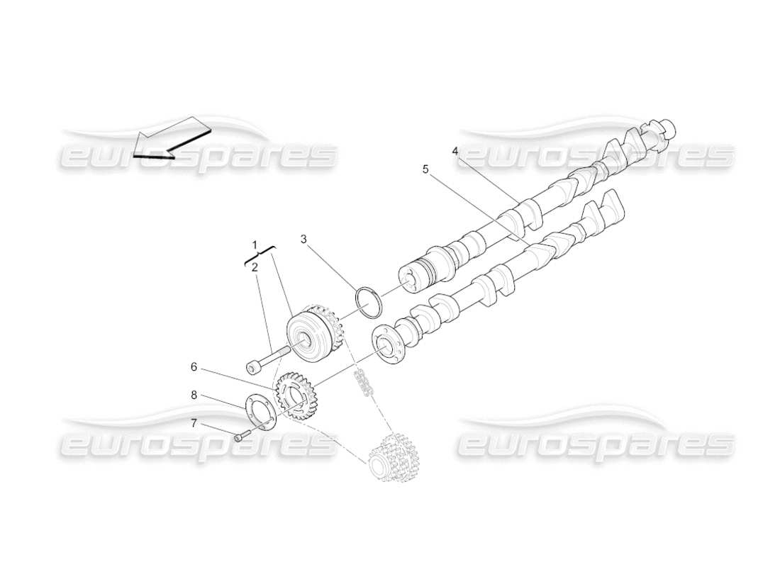maserati grancabrio (2011) 4.7 diagramma delle parti degli alberi a camme della testata destra