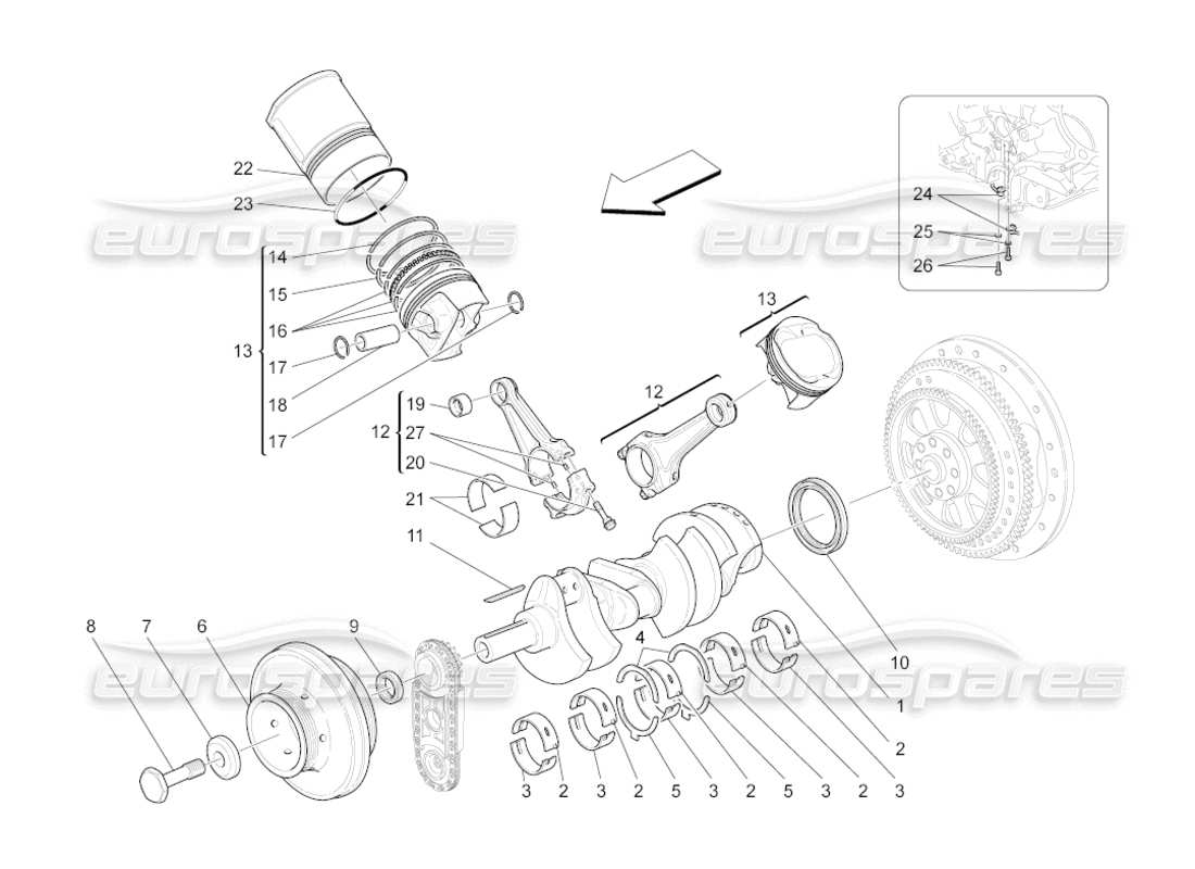 maserati grancabrio (2011) 4.7 diagramma delle parti del meccanismo a manovella