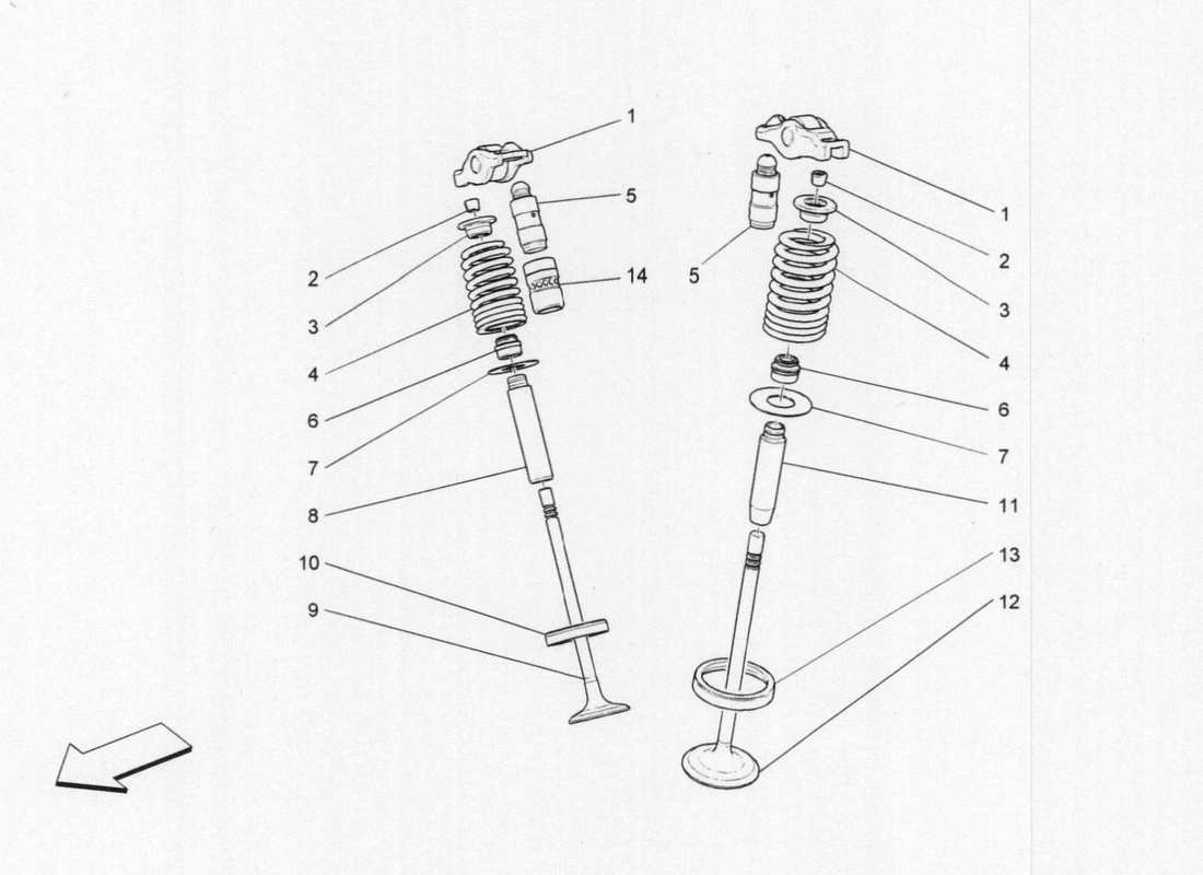 maserati qtp. v6 3.0 bt 410bhp 2015 diagramma delle parti delle valvole