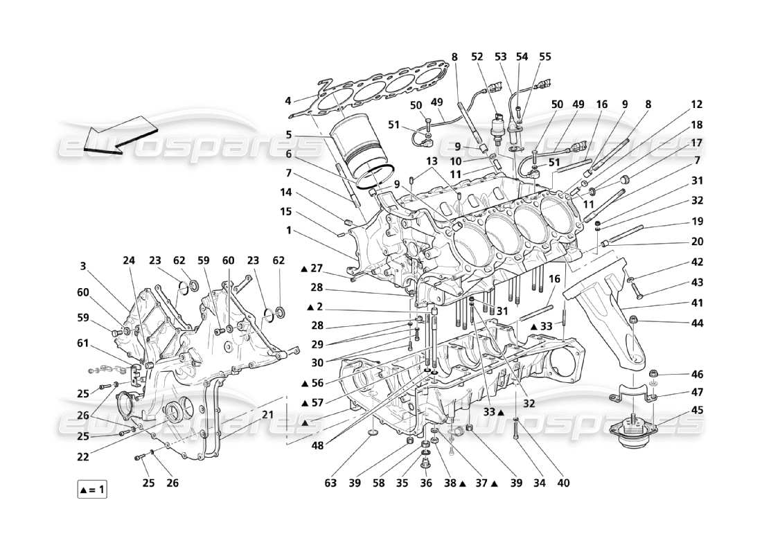 maserati qtp. (2003) 4.2 schema delle parti del basamento