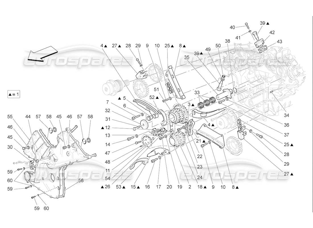 maserati qtp. (2006) 4.2 f1 diagramma delle parti di temporizzazione