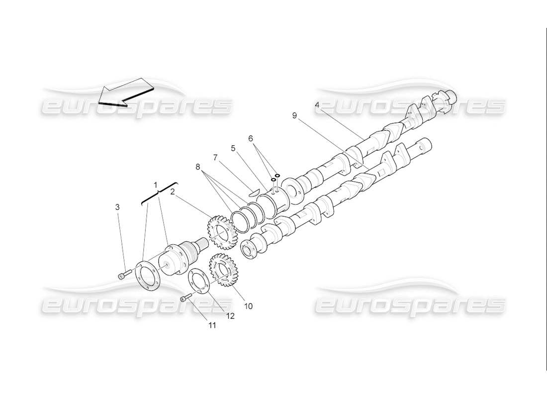 maserati qtp. (2006) 4.2 f1 diagramma delle parti degli alberi a camme della testata destra