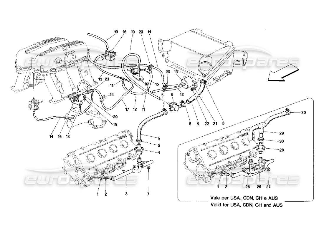 ferrari 348 (2.7 motronic) diagramma delle parti del dispositivo di iniezione dell'aria