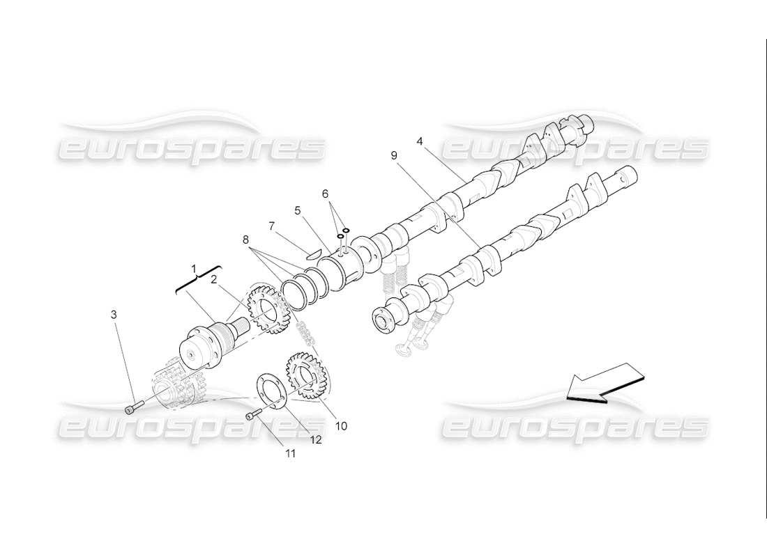 maserati qtp. (2006) 4.2 f1 diagramma delle parti degli alberi a camme della testata sinistra