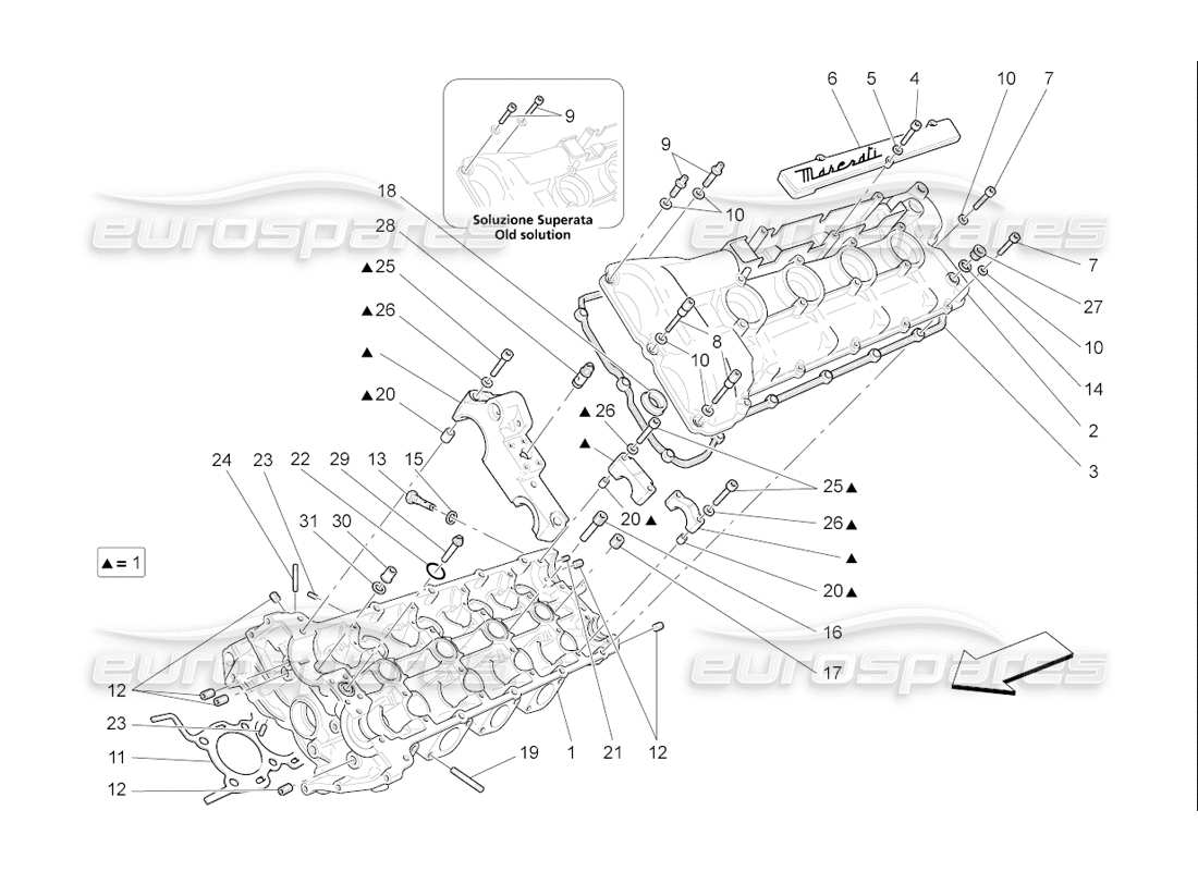 maserati qtp. (2006) 4.2 f1 diagramma delle parti della testata del cilindro sinistra