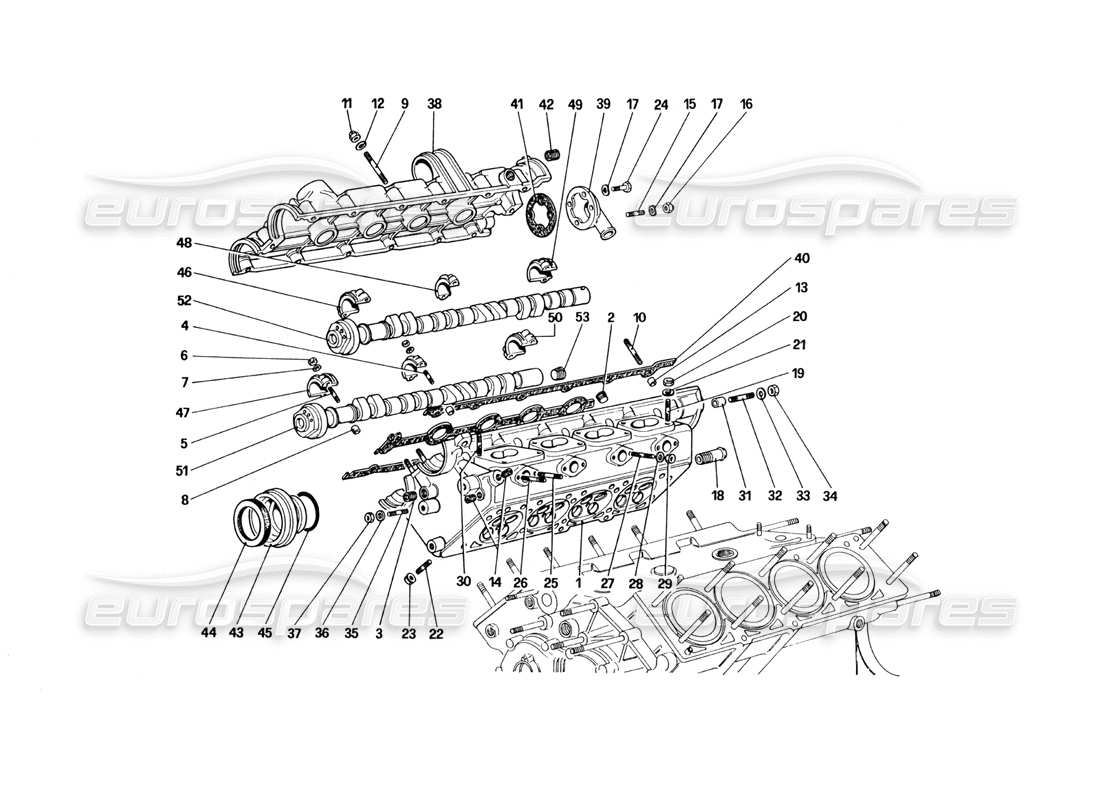 ferrari 328 (1985) diagramma delle parti della testata (destra).