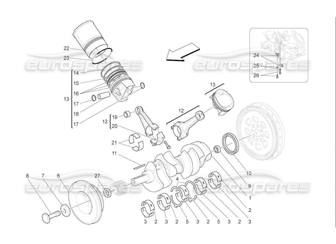 maserati qtp. (2006) 4.2 f1 diagramma delle parti del meccanismo a manovella