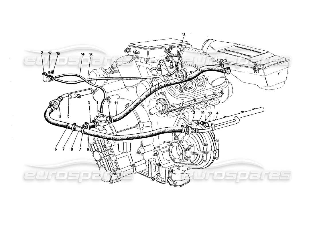 ferrari 328 (1985) diagramma delle parti dell'iniezione d'aria (per la versione usa).