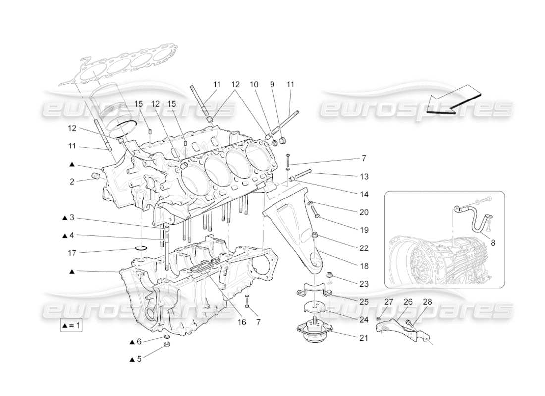 maserati grancabrio (2011) 4.7 schema delle parti del basamento