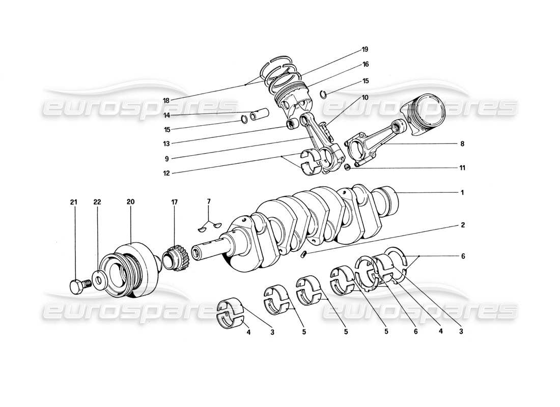 ferrari 328 (1985) albero motore - bielle e pistoni schema parte