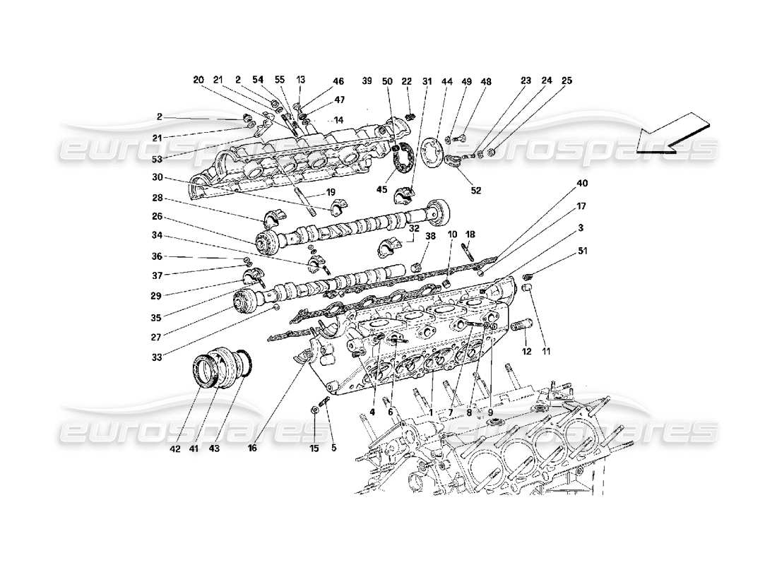 ferrari 348 (2.7 motronic) schema delle parti della testata destra