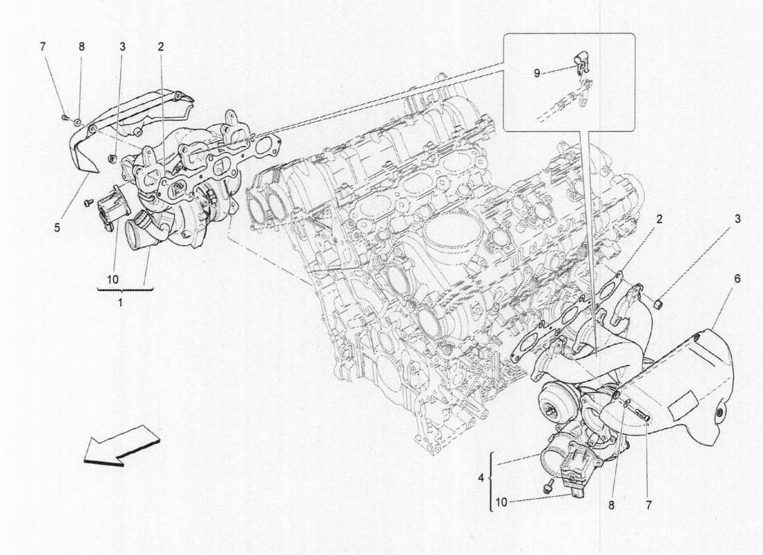 maserati qtp. v6 3.0 bt 410bhp 2015 diagramma delle parti del sistema di turbocompressione