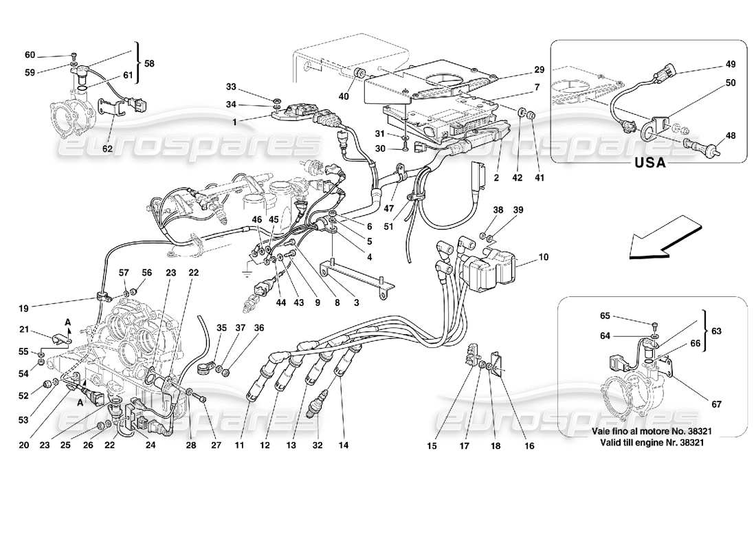 ferrari 355 (2.7 motronic) dispositivo di iniezione - schema delle parti di accensione