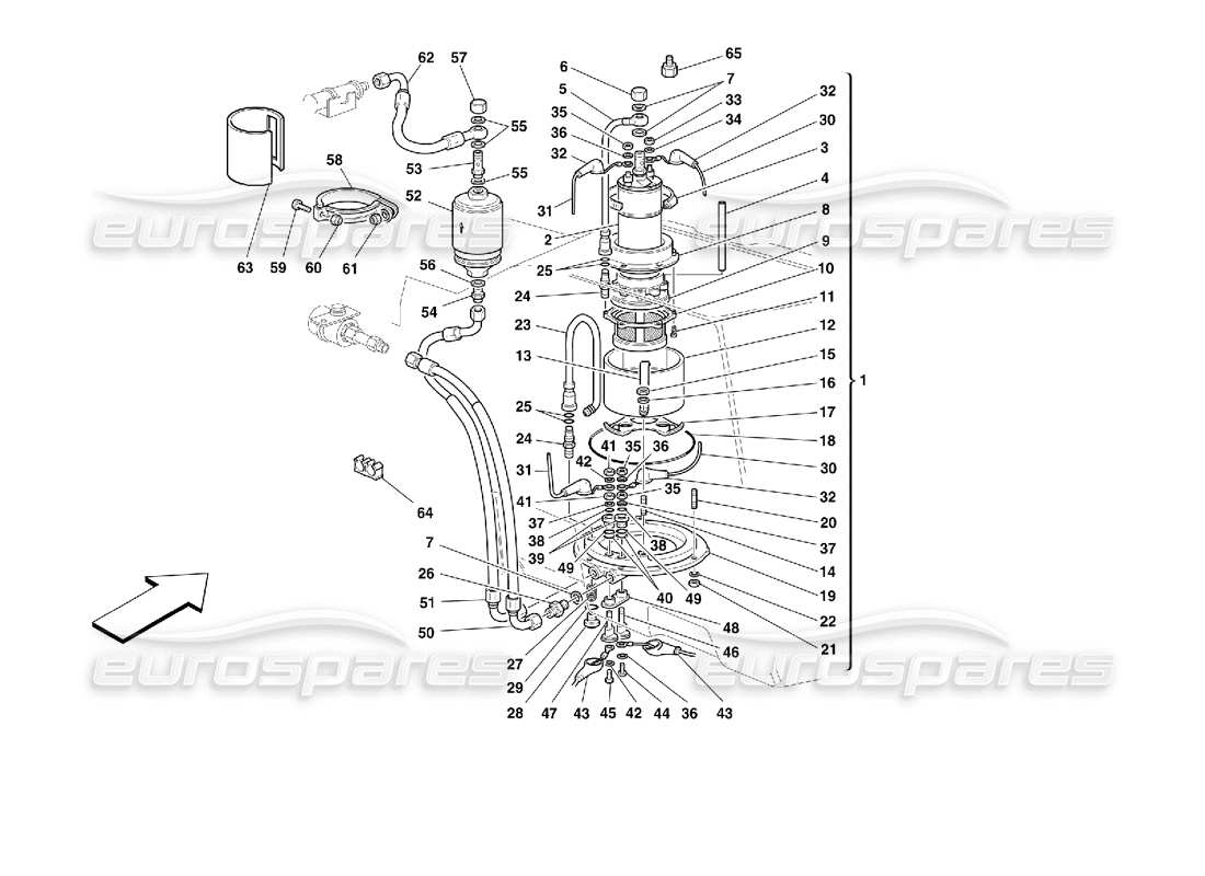 ferrari 355 (2.7 motronic) diagramma delle parti della pompa del carburante e dei tubi