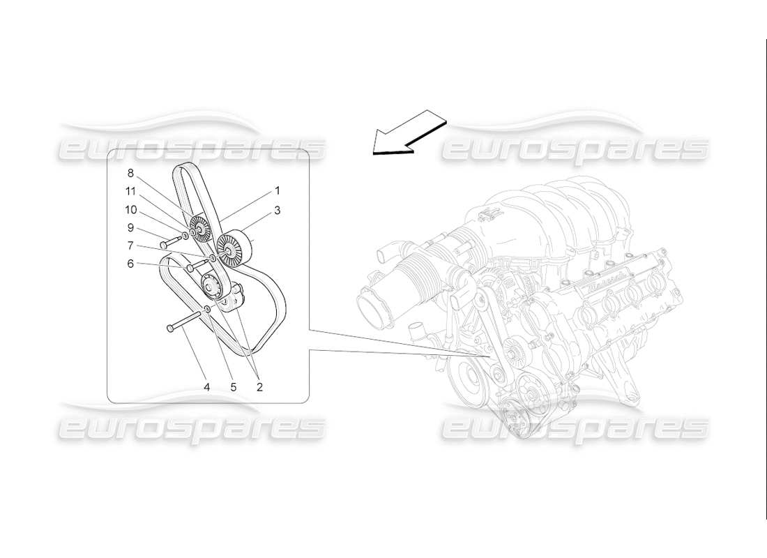 maserati qtp. (2006) 4.2 f1 diagramma delle parti delle cinghie dei dispositivi ausiliari