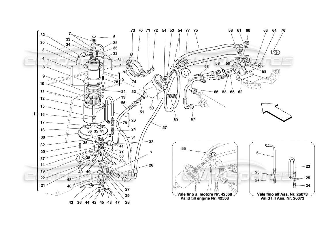 ferrari 355 (5.2 motronic) diagramma delle parti della pompa del carburante e dei tubi