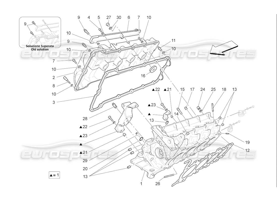 maserati qtp. (2006) 4.2 f1 schema delle parti della testata destra