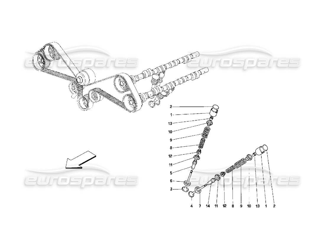 ferrari 348 (2.7 motronic) distribuzione: diagramma delle parti delle punterie