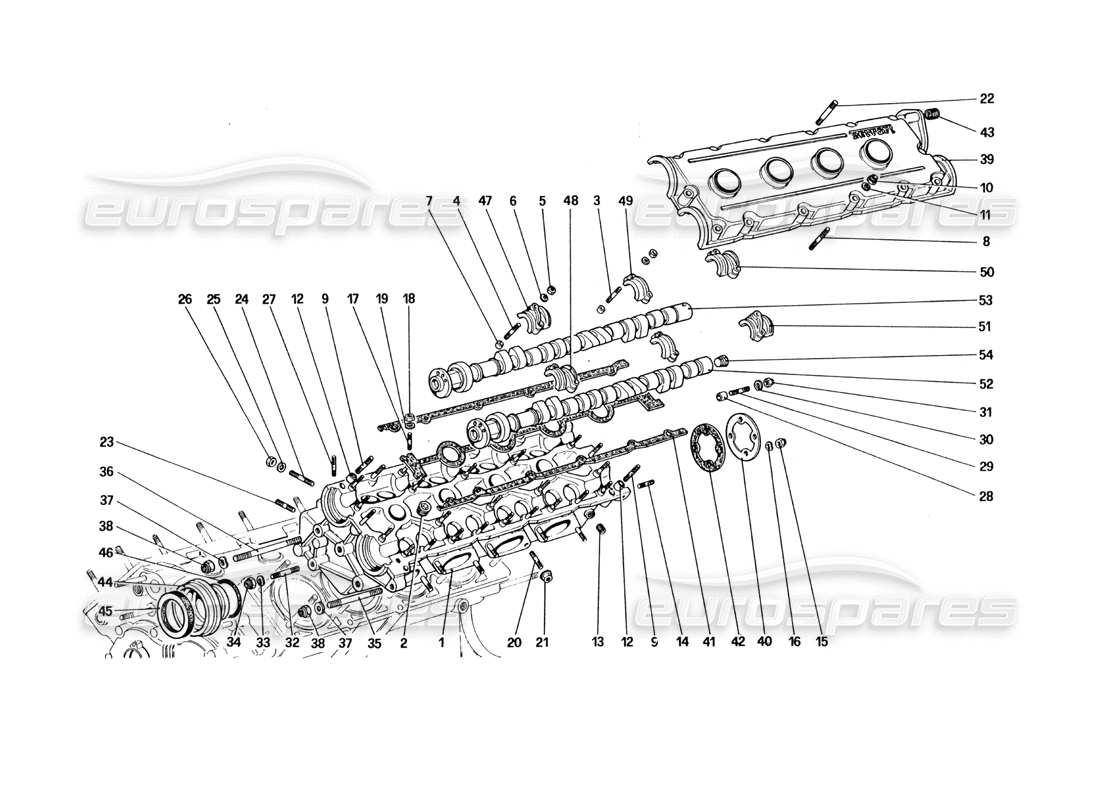 ferrari 328 (1985) diagramma delle parti della testata (sinistra).