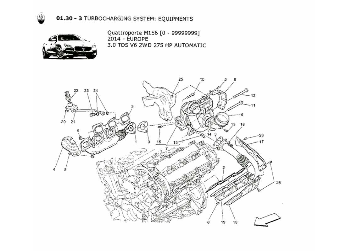 MASERATI QTP. V6 3.0 TDS 275BHP 2014 SISTEMA TURBOCOMPRESSORE: SCHEMA PARTICOLARE DELL'ATTREZZATURA maserati qtp. v6 3.0 tds 275bhp 2014 sistema turbocompressore: schema particolare dell'attrezzatura