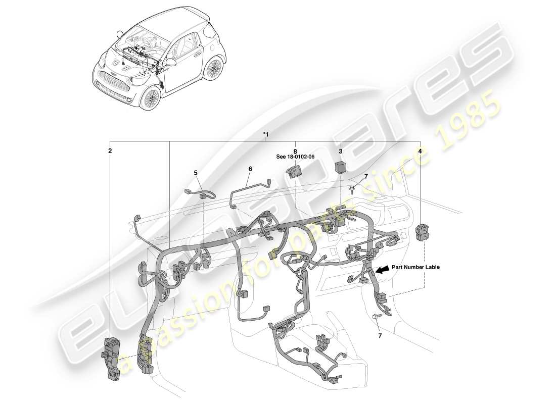aston martin cygnet (2012) cablaggio ip diagramma delle parti