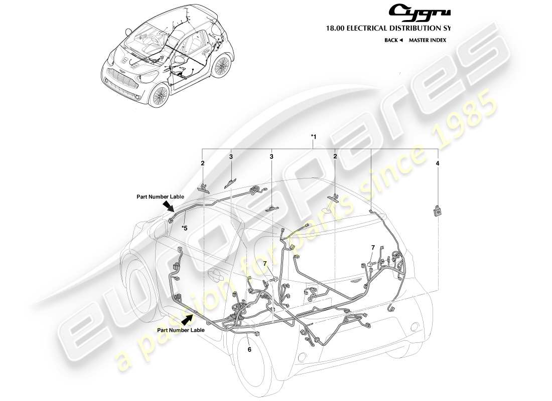 aston martin cygnet (2012) cablaggio del corpo principale diagramma delle parti