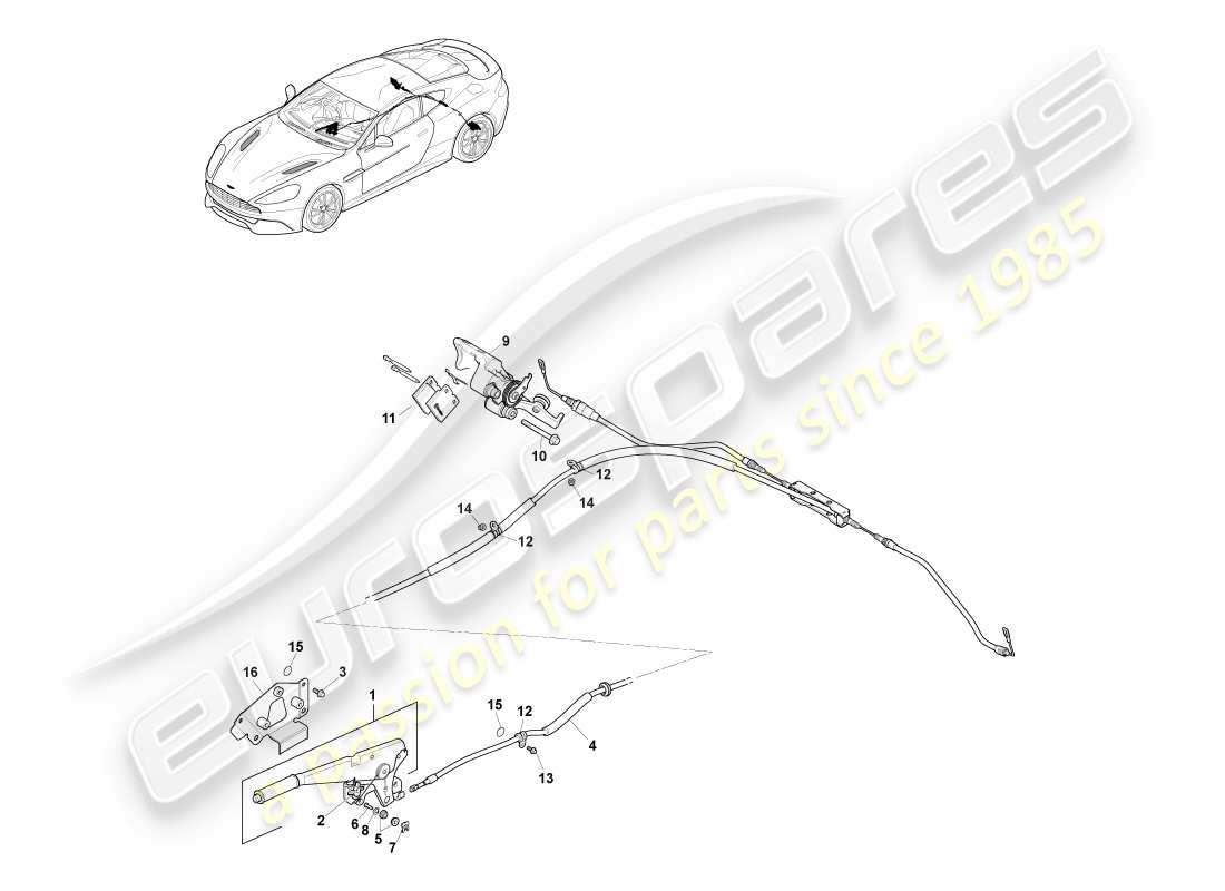 aston martin vanquish (2014) freno di stazionamento, guida a destra diagramma delle parti