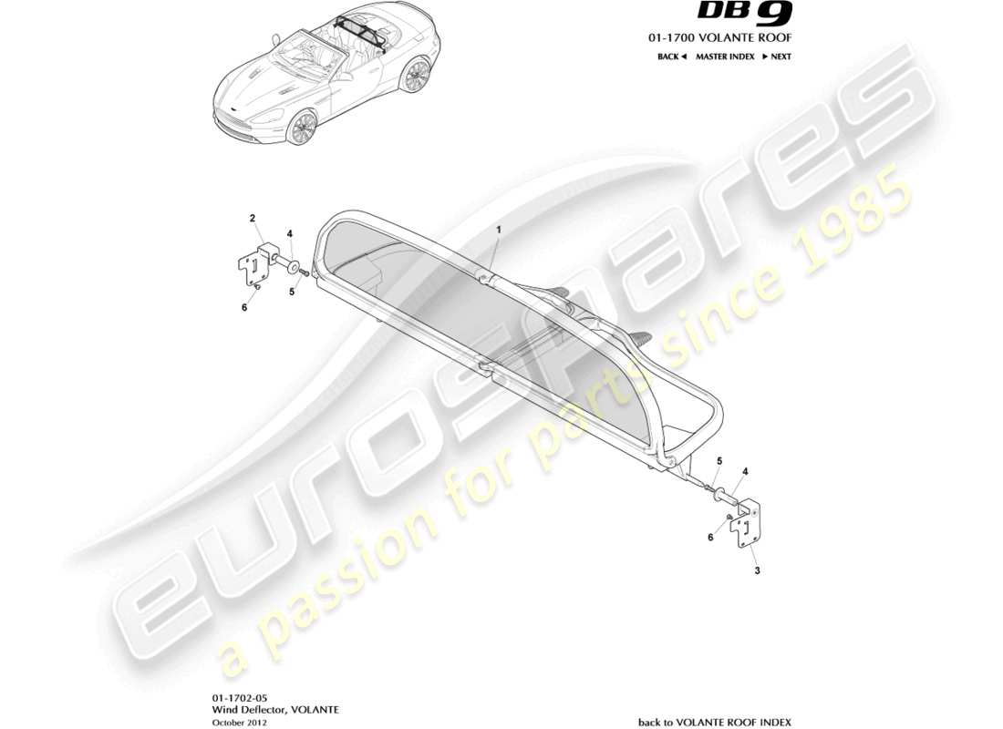 aston martin db9 (2016) diagramma delle parti del deflettore del vento