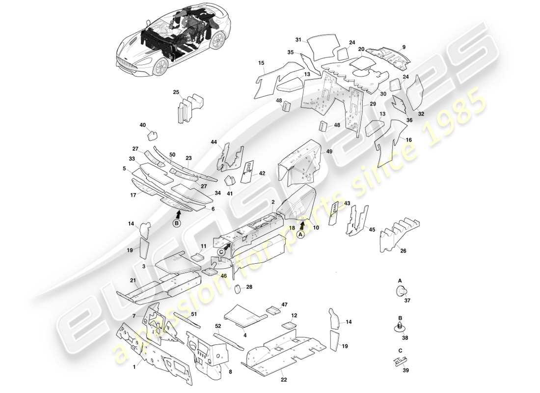 aston martin vanquish (2014) pastiglie nvh, diagramma delle parti coupé