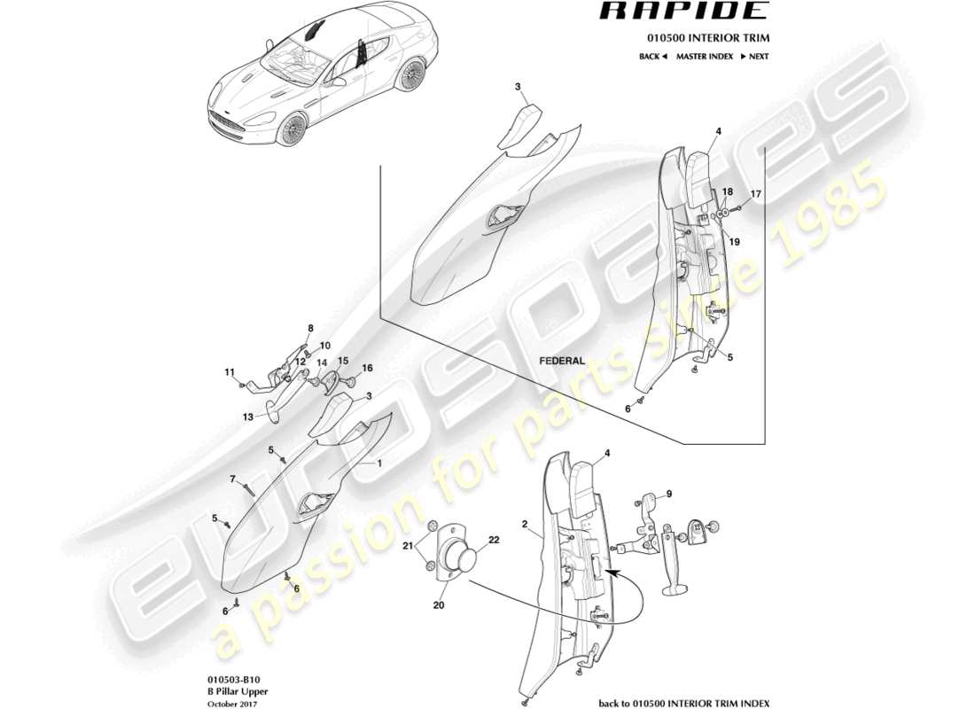 aston martin rapide (2012) diagramma delle parti del rivestimento del montante b