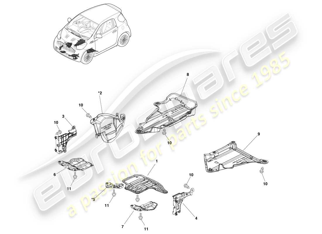 aston martin cygnet (2012) coperture e protezioni diagramma delle parti