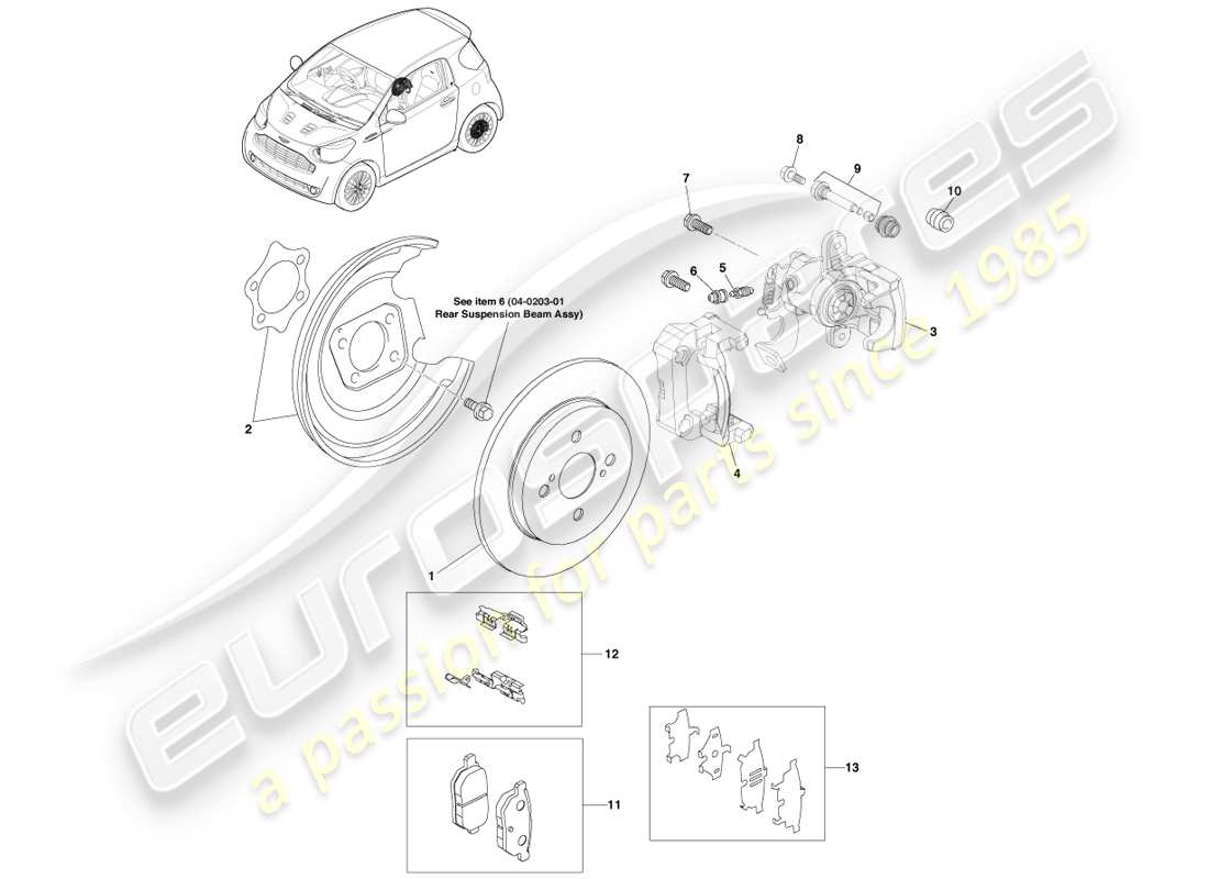 aston martin cygnet (2012) complessivo disco freno posteriore diagramma delle parti